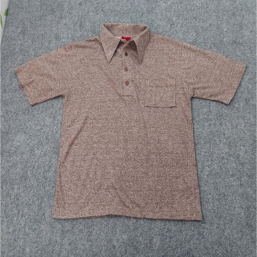 Vtg Kings Road Sears Polo Shirt Mens Medium Brown Pocket 70s Dagger Collar‎